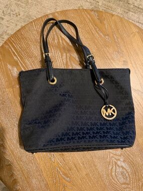 Michael Kors Black Logo Tote with Gold Hardware